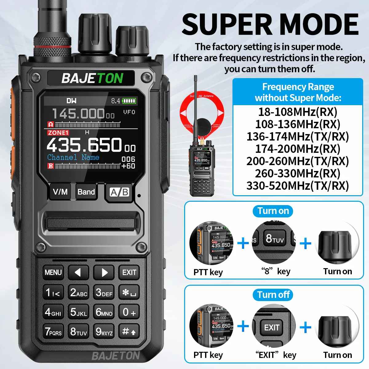 BAJETON BJ-7800 Walkie Talkie Long Range SW MW LW AM SSB CB 10W