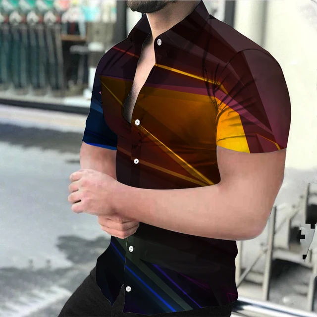 Summer Fashion Men's Social shirts Turn-down Collar Buttoned Shirt Casual Starry Sky Print Short Sleeve Tops Mens Clothing S-4XL DX-1453