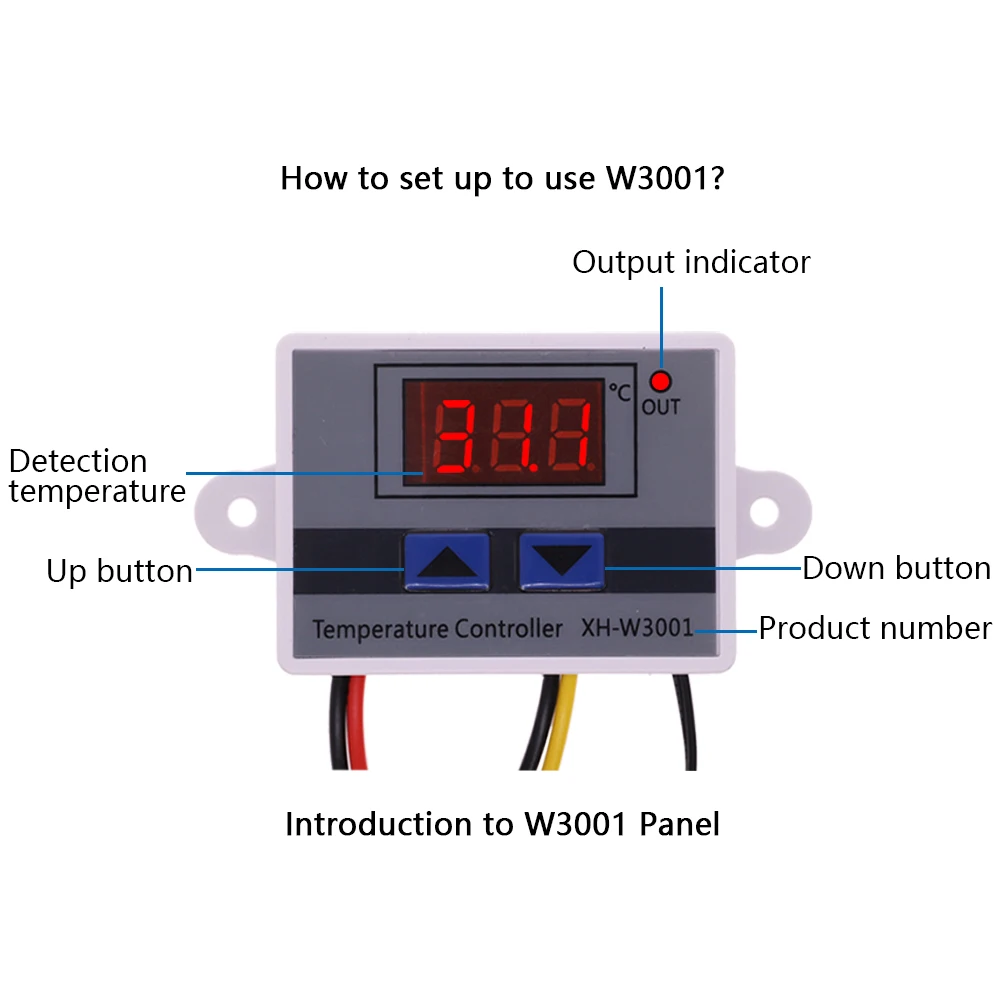 Robotbanao XH-W3001 Digital Display Temperature Controller 220V 10A | LED  Temperature Controller with Thermostat Control Switch Probe For Egg