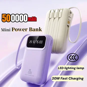 500000mAh Capacity Power Bank Large Capacity Super Fast Charging External Battery Built in 4 Wires for iPhone Huawei