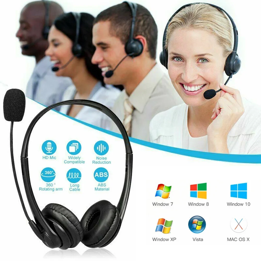 Cuffie per computer USB Cuffie cablate sopra l'orecchio per call center Laptop Desktop Auricolari con cancellazione del rumore con suono dei bassi pesanti - Image 5