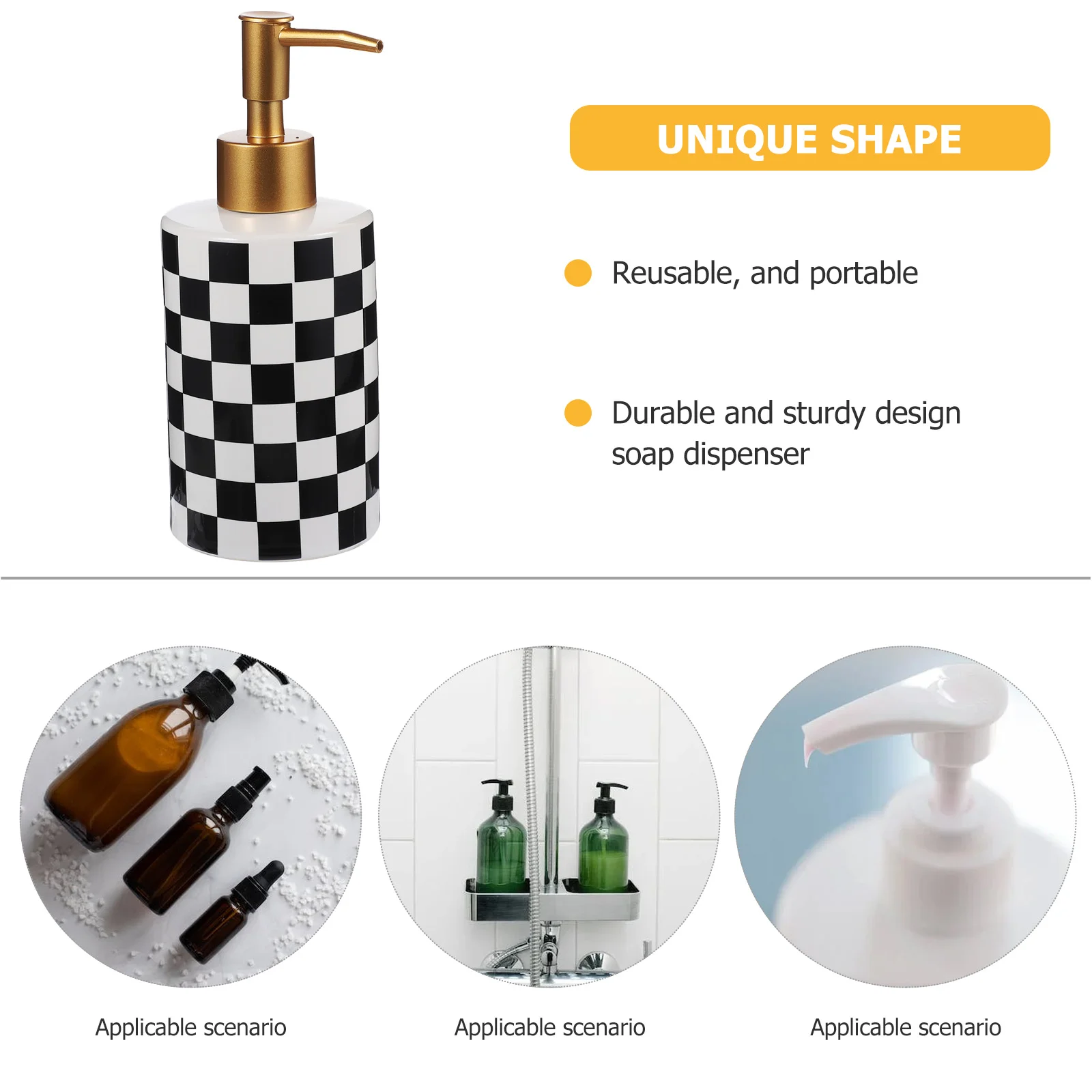 Black and White Checkered Lotion Bottle Pump Hand Soap Dispenser Liquid Empty Shampoo Filling Bottles