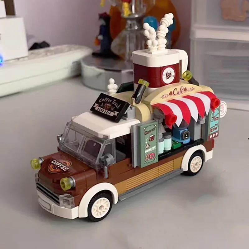 

Mini Building Blocks Cafe Car Set DIY Creative City Street View Car Sales Shop Assembled Building Blocks Children's Toys Gifts