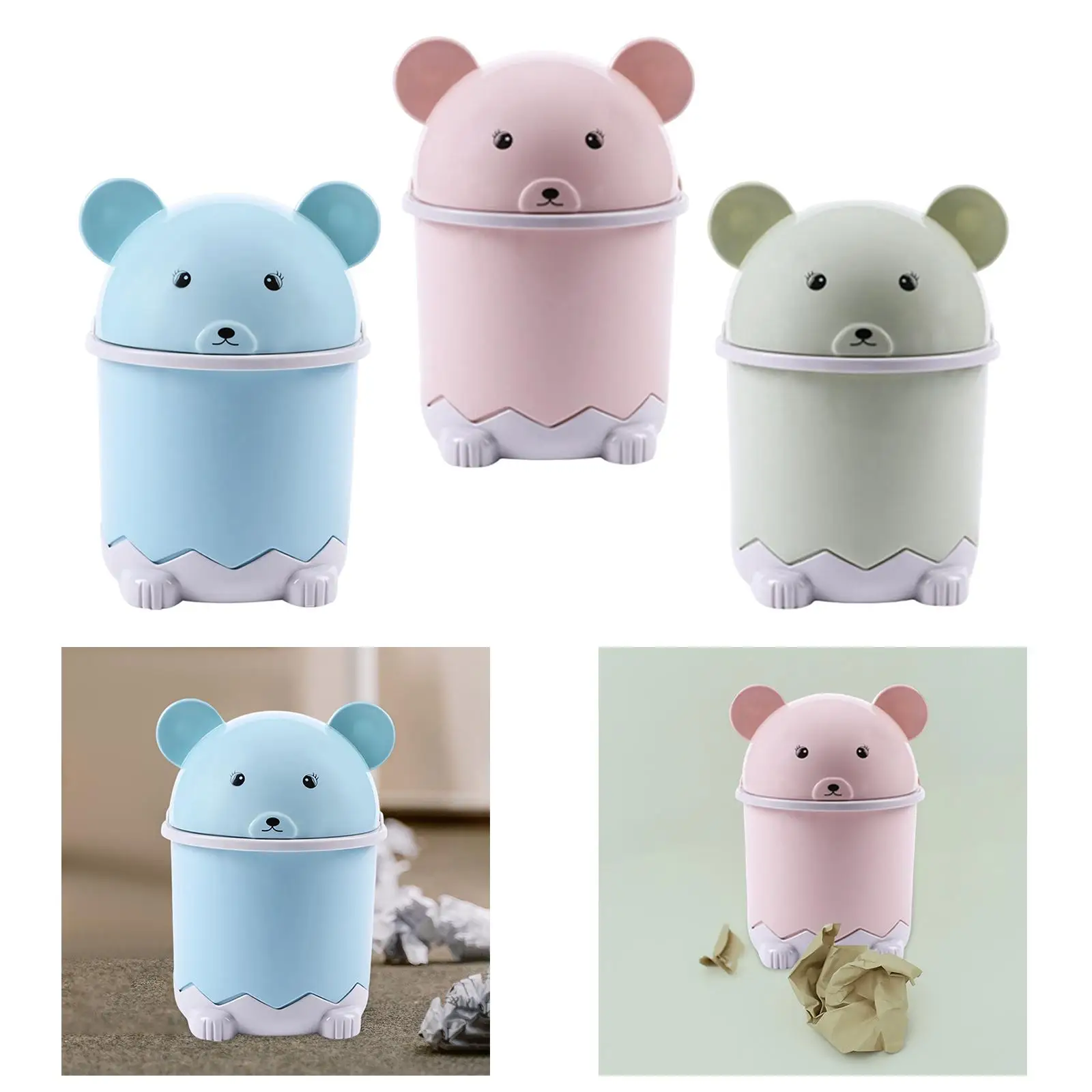 뚜껑이 달린 컴팩트 탁상용 쓰레기통, 메이크업 테이블 쓰레기통