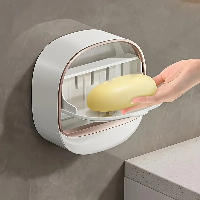 Wall Mounted Soap Dispenser with Lid Drain Rack 1pc