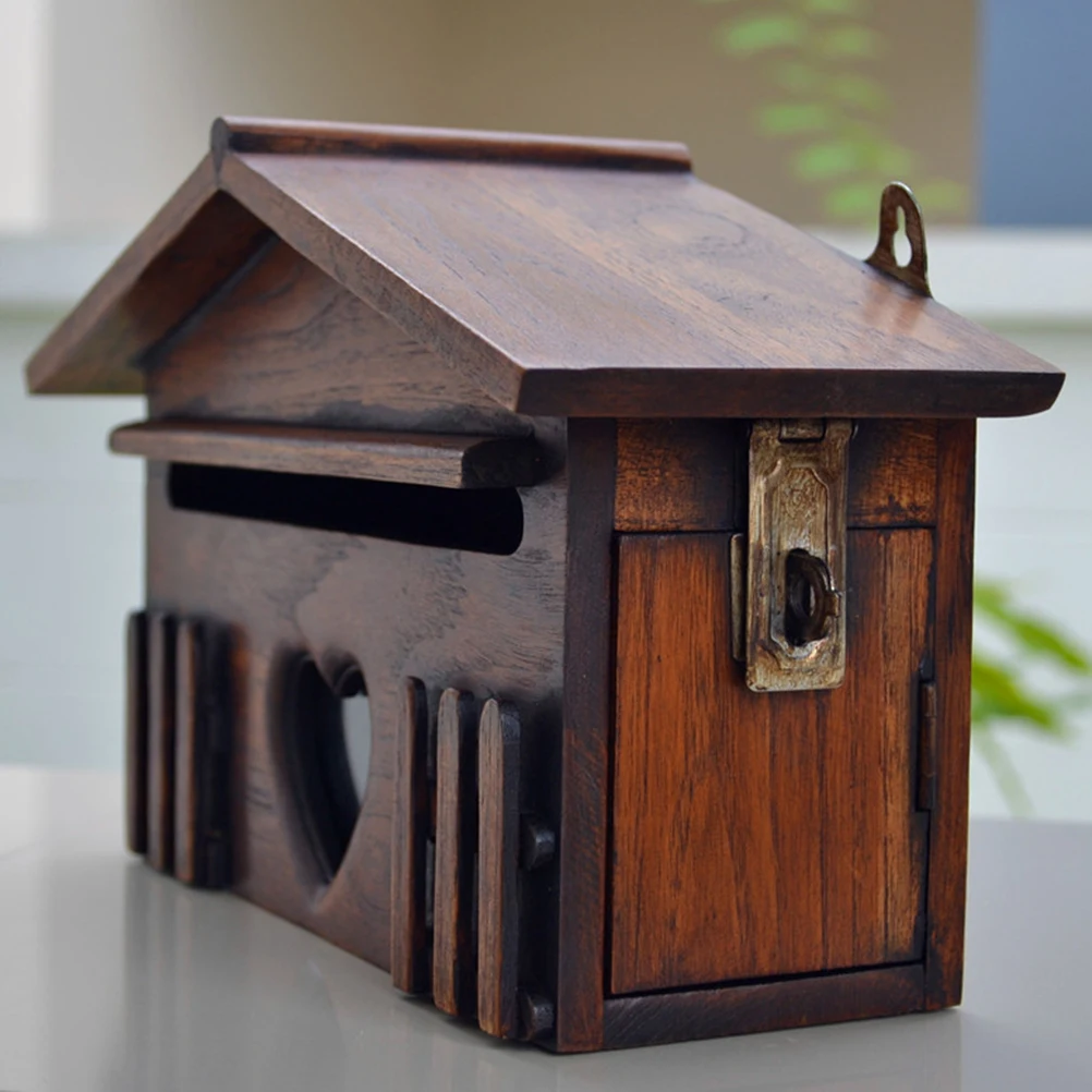 Outdoor Wooden Mailbox Villa Wall Mounted with Lock Suggestion Bamboo Office