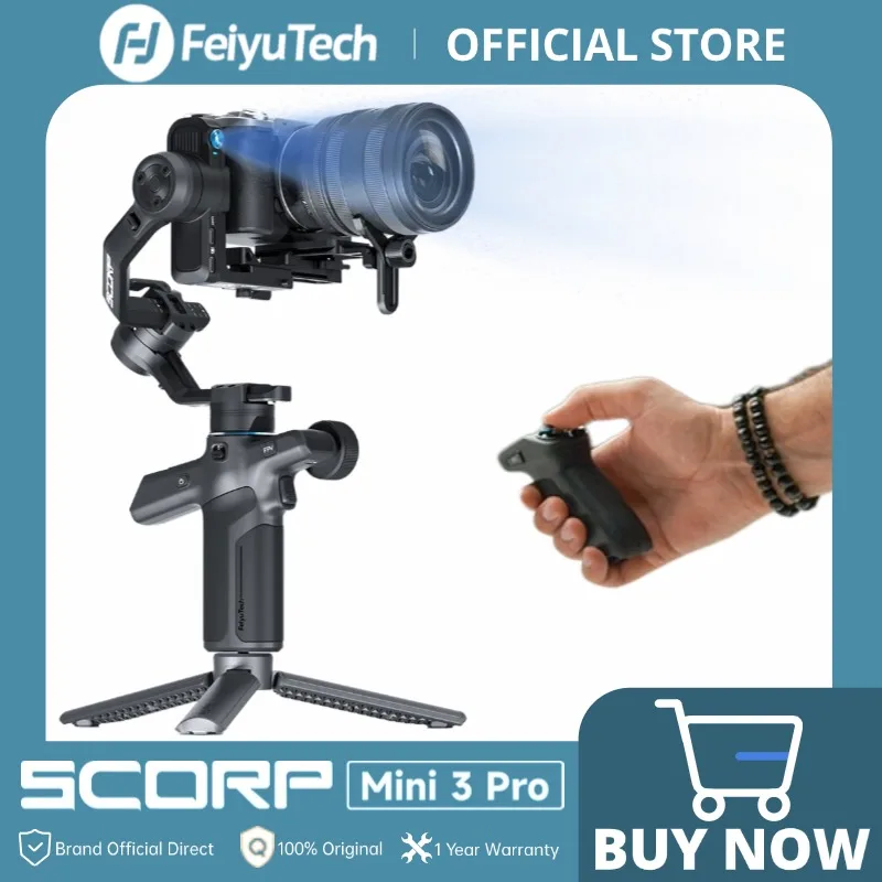 FeiyuTech SCORP Mini 3 Pro 3-in-1 Gimbal for Mirrorless, Action Cams and Smartphones with AI Tracking, 2 kg Load, 14 H Battery