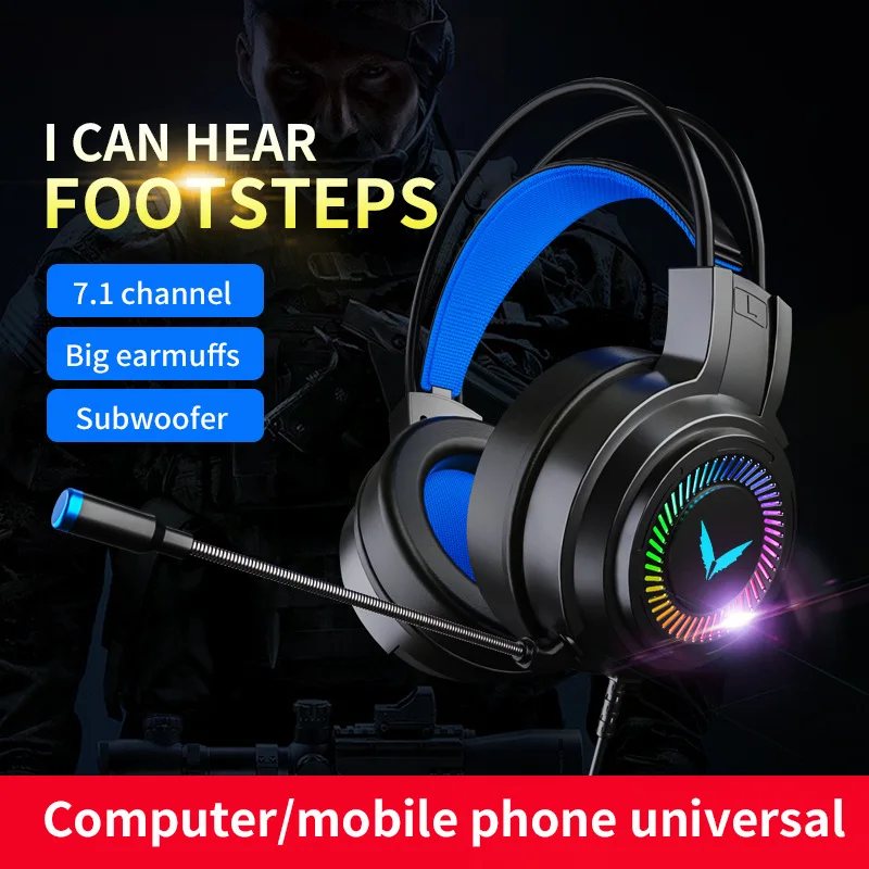 

NEW Gaming Headset Gamer Headphones 7.1 Surround Sound Stereo Wired Earphones USB Microphone Colourful Light for PC Laptop PS4