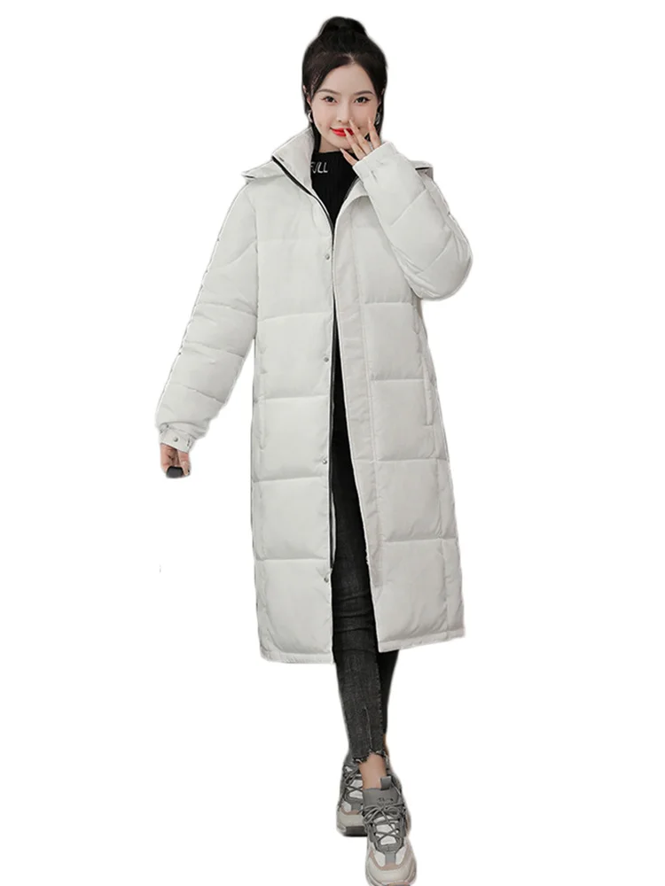 

White -30 Degrees Thick Winter Parkas Coat Women Long Knee-length Down Cotton Jackets 2022 New Korean Blue Loose Hooded Clothing