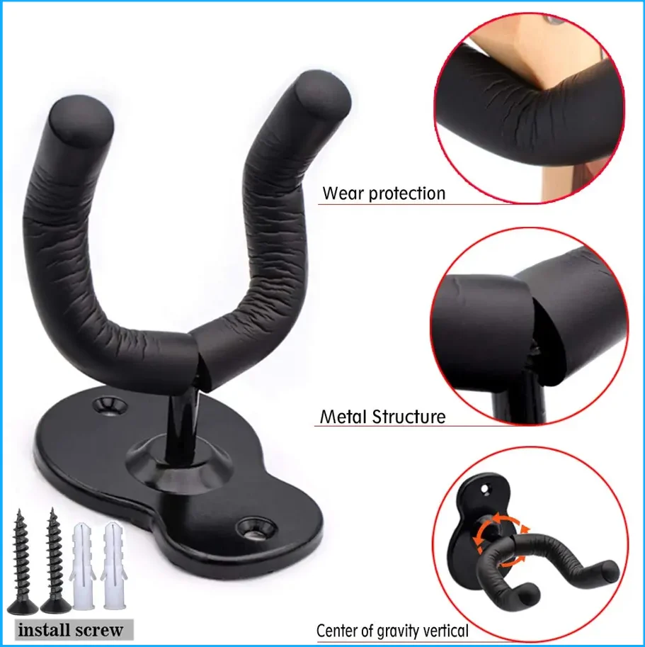 Gitarre Wand Halterung Aufhänger Haken Akustische Gitarre Elektrische Bass Gitarre Wand Haken Aufhänger Schwarz Metall Halter Aufhänger – Detail 5