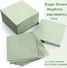 100PCS Green Paper Cocktail Napkins Disposable 3 Ply Beverage Embossed Wedding Soft for Birthday Dinner Party Bridal Shower 3