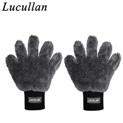 Lucullan Double-Sided Ultra-Soft Microfiber Cleaning Mitt (2 Grey 5 Finger)