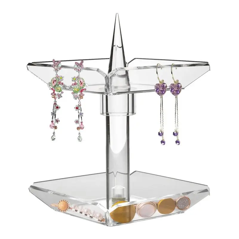 

Rotating Earring Holder Organizer Double-layer Rotatable Ring Jewelry Storage Tray Transparent Acrylic Jewelry Storage Rack