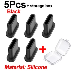 Set of 5 Premium Metal Dust Plugs for USB Type - C Charge Port Protection (5Pcs Black - Silicone)