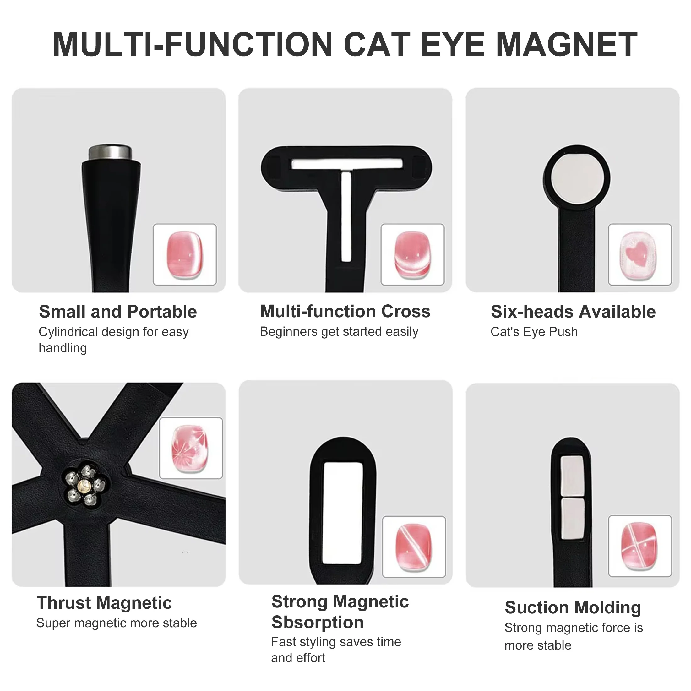 6-IN-1 Strong Magnetic Stick for Cat Eye Gel Polish Nail Magnet Tool Magnet Pen Nails Art Design Glitter Effect Manicure Tools