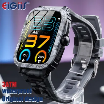 EIGIIS New Smart Watch 3ATM Waterproof Men 1.96" KT71 Fitness Tracker Heart Rate Bluetooth Call Camouflage Color Original Design