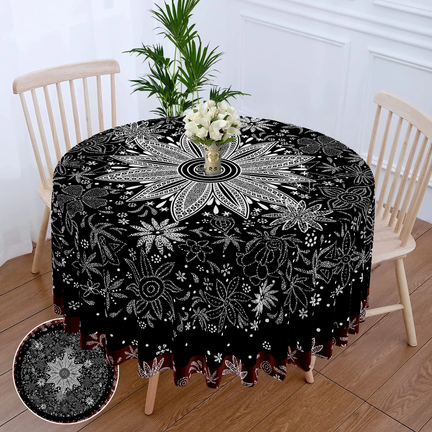 63 inch Mandala Circular Tablecloth Waterproof Plain Terrace Dining Table Cover Retro Pattern Tapestry Curtain Head Cover table cloth