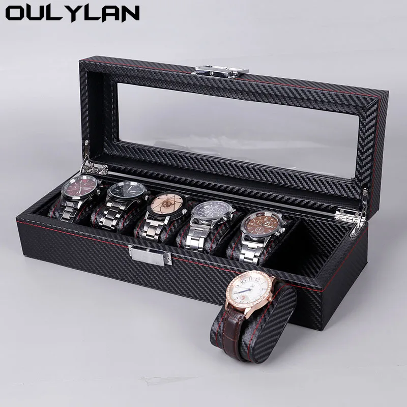 Organizer Storage Box with 6 10 12 Slot Sunglasses Display Packaging Boxes Carbon Fibre PU Leather Box for Watch Jewelry