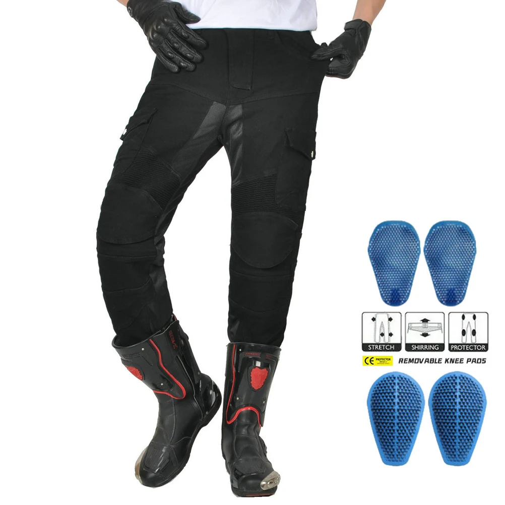 오토바이 청바지, 여름용 메쉬 통기성 오토바이 레이싱 안티폴 작업복 라이딩 팬츠 (4개의 실리콘 보호대 포함)