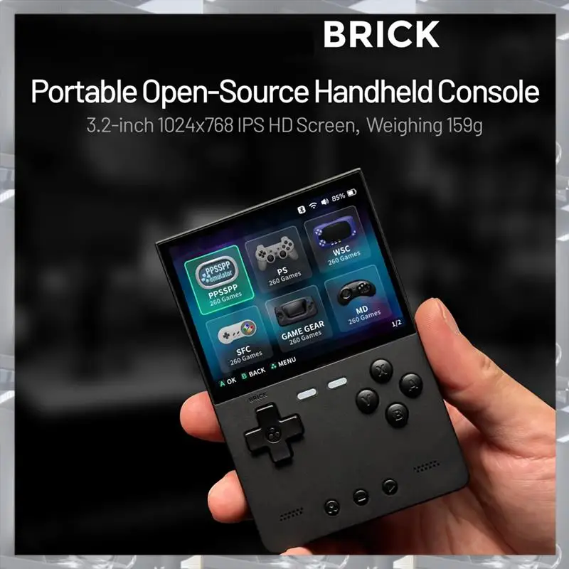 BRICK Handheld Game Console 256GB Portable Linux Video Game Console 3.2Inch 1024X768 IPS Screen Retro Controller A