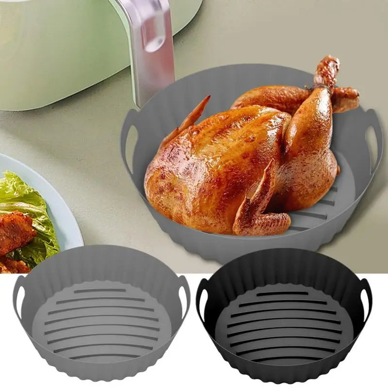 

Air Fryer Oven Baking Tray Food Grade Silicone Fried Chicken Basket Mat Non Stick Round Replacement Grill Pan Kitchen Accessory