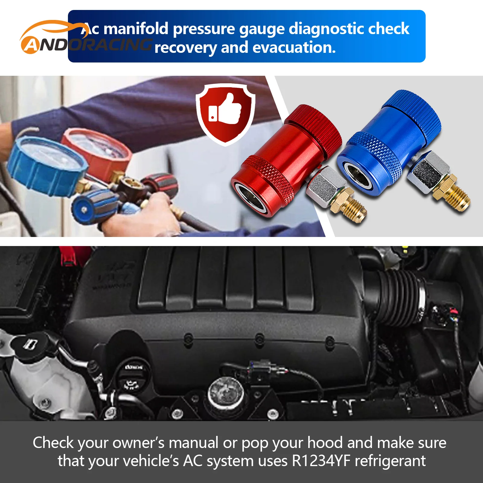 R1234YF Car Auto AC High / Low Side Quick Couplers Adapters Conversion Kit With Manual Couplers