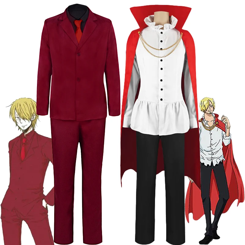 Sanji Cosplay Costume Shirt Long Pants Cloak Set Fantasy Red Uniform Set  Halloween Carnival Party Cosplay Disguise Clothing Suit