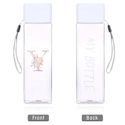 Pink Floral Pattern Leak - Proof Reusable Square Water Bottle - 500ml (Y)