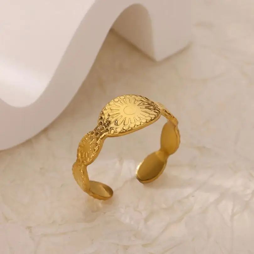 Bohemian Stainless Steel Sun Pattern Finger Rings For Women Men