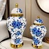 European style electroplated golden ceramic vase model room, hotel living room, light luxury handicraft decoration 1