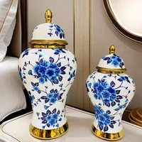 European style electroplated golden ceramic vase model room, hotel living room, light luxury handicraft decoration 1