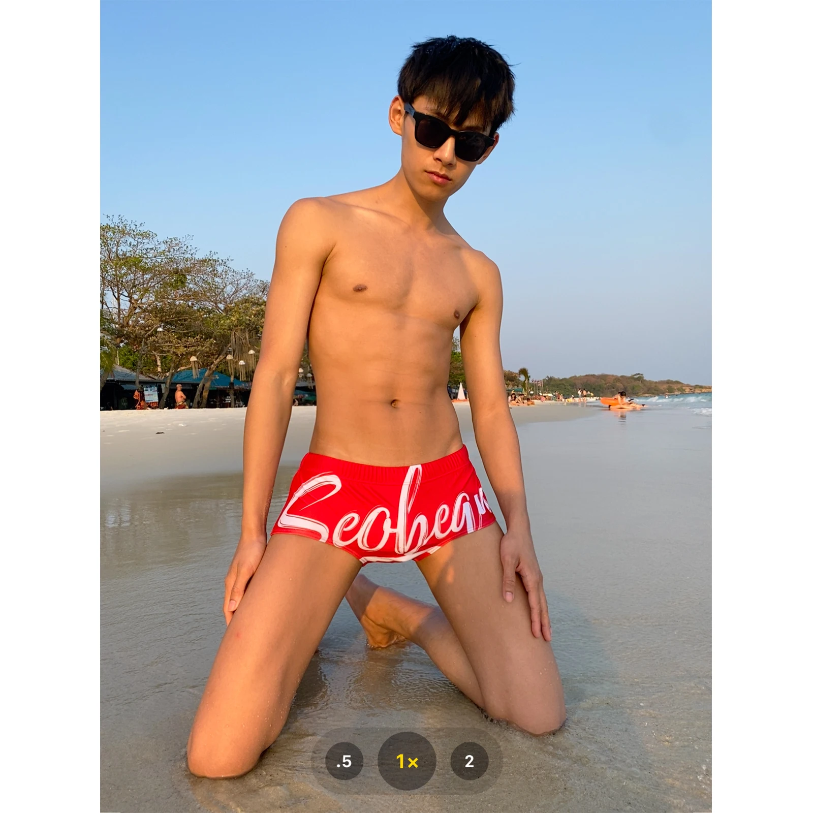 Low Waist Sexy Shark Skin Small Flat Angle Swimming Trunks Boxer Shorts Letter Proof Tight Gay Men's Boxer Bathing Suit