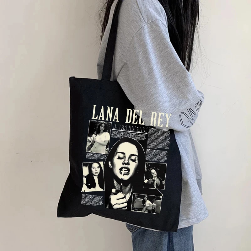 Lana Del Rey Ldr Eco Manga حقيبة تسوق للنساء ، حقيبة كتف قماشية ، سعة كبيرة ، حقيبة متسوقين هاراجو ، 90s