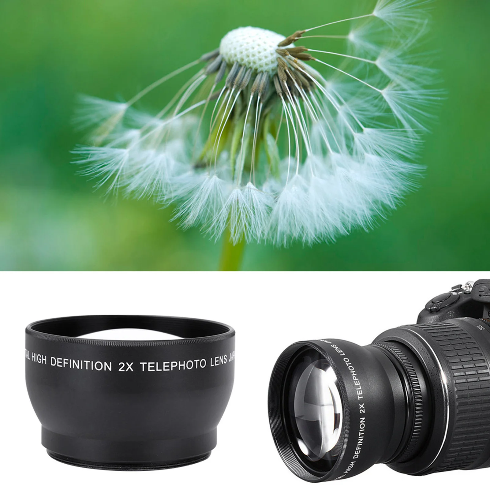 Telephoto Lens 52mm 2X Magnification HD Tele Converter Telephoto Lens For 52mm Mount Camera