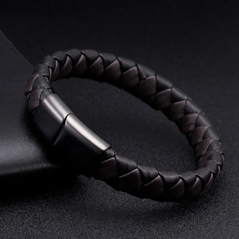 Sporty Design Black Pattern Genuine Leather Bracelets Men Women Jewelry