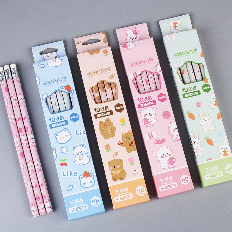 [8-in-1] Hello Kitty Cute Stationery 4pcs B Type Wooden Lead Pencils & 4pcs  Figure Pencil-Top Set (Red)