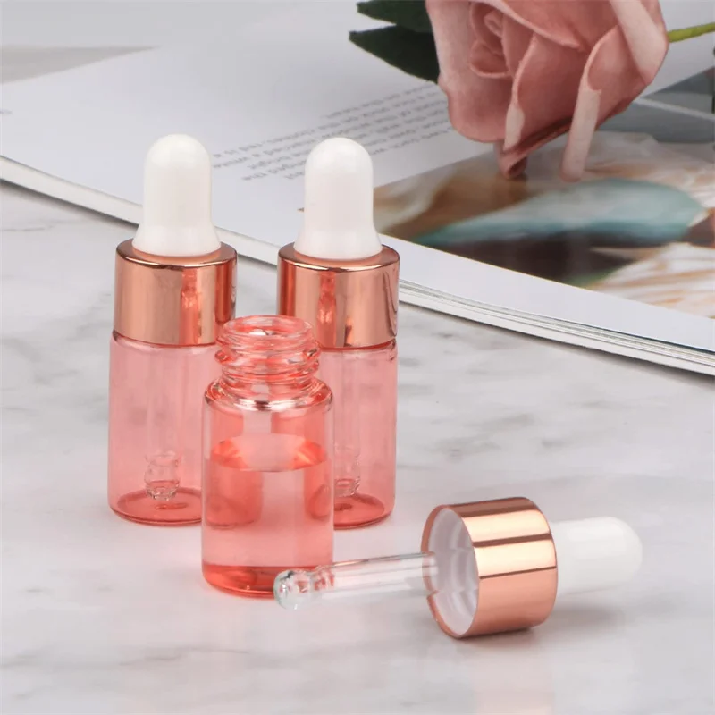 20PCS 1ml 2ml 3ml 5ml Transparent Glass Sample Dropper Bottle Refillable Empty Mini Essential Oil Containers Reagent Pipettes