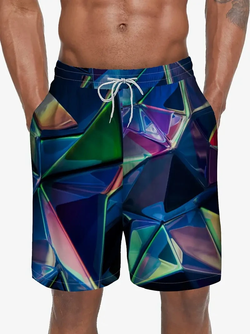 Colorful Geometric Pattern Print Men's Beach Shorts Quick Dry  Breathable Swimming Shorts Casual Trendy Men Sport Short Pants 3