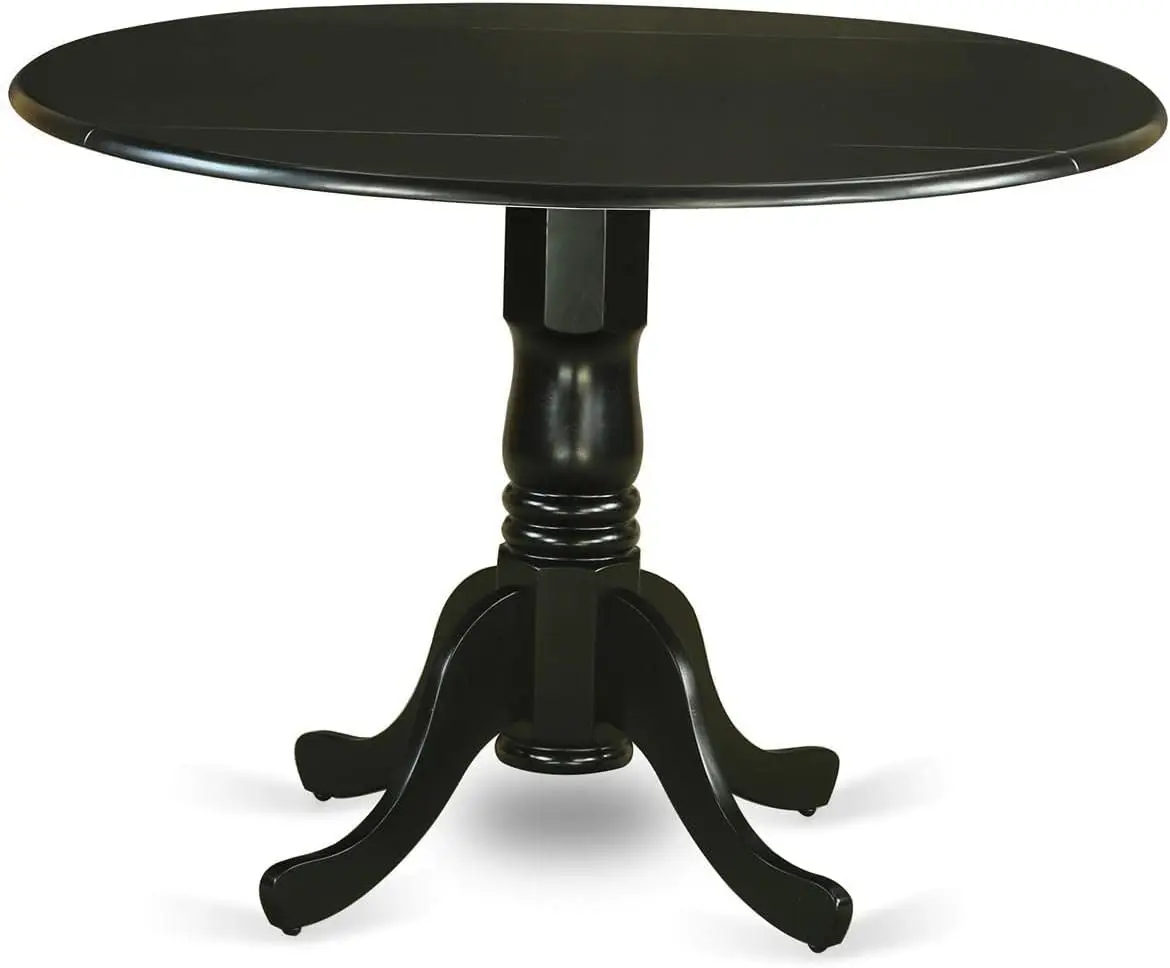 Small Spaces Contains a Round Dining Room Table with Dropleaf and 2 Faux Leather Upholstered Chairs, 42x42 Inch, Black