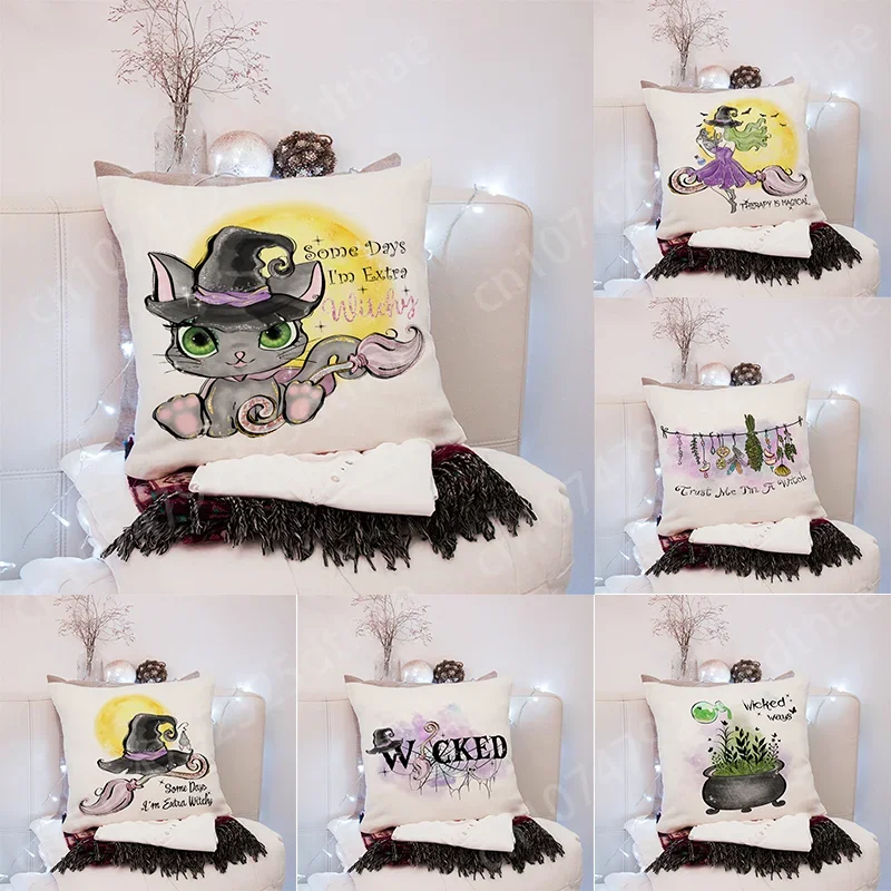 Cute Hat Cat Magic Ball Printed Pillowcase Soft Polyester Cushion Cover Decorations Pillow Case Cover Sofa Square Custom 40X40cm halloween pillowcase cartoon movie pixar coco funny cushion cover pillowcase cover sofa polyester pillow case