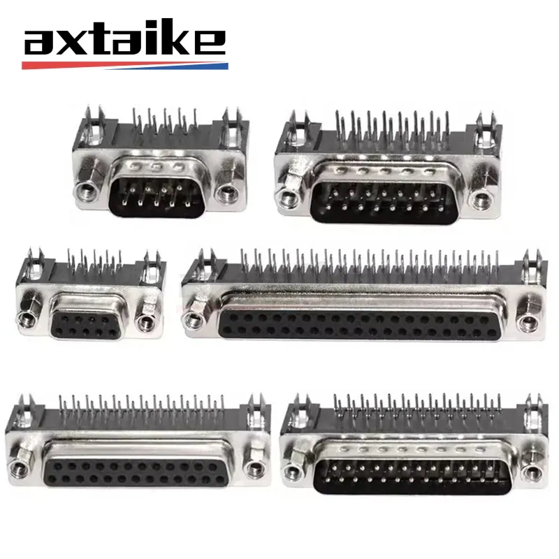 5 Pz Dr9 Dr15 Dr25 Dr37 Femmina Maschio Connettore D-Sub Saldato Ad Angolo Retto Adattatore Porta Seriale Rs232 90 Gradi 9/15/25/37 Pin Foro