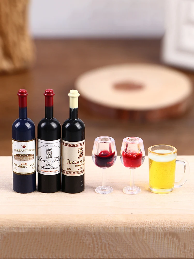 5Pcs/set Dollhouse Miniature Wine Cup Beer Mug Wine Bottle Model 1:12 Mini Furniture House Decor Toy-Toy