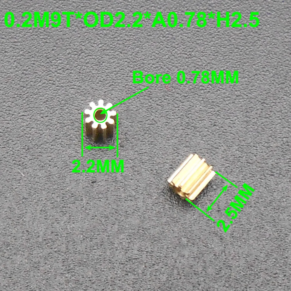 New DIY 0.2M 9T 9T0.78A Small Brass Gear Spur Spindle Pinion 0.2 Modulus Bore Hole Aperture 0.78MM 9 Teeth OD 2.2MM L H 2.5MM