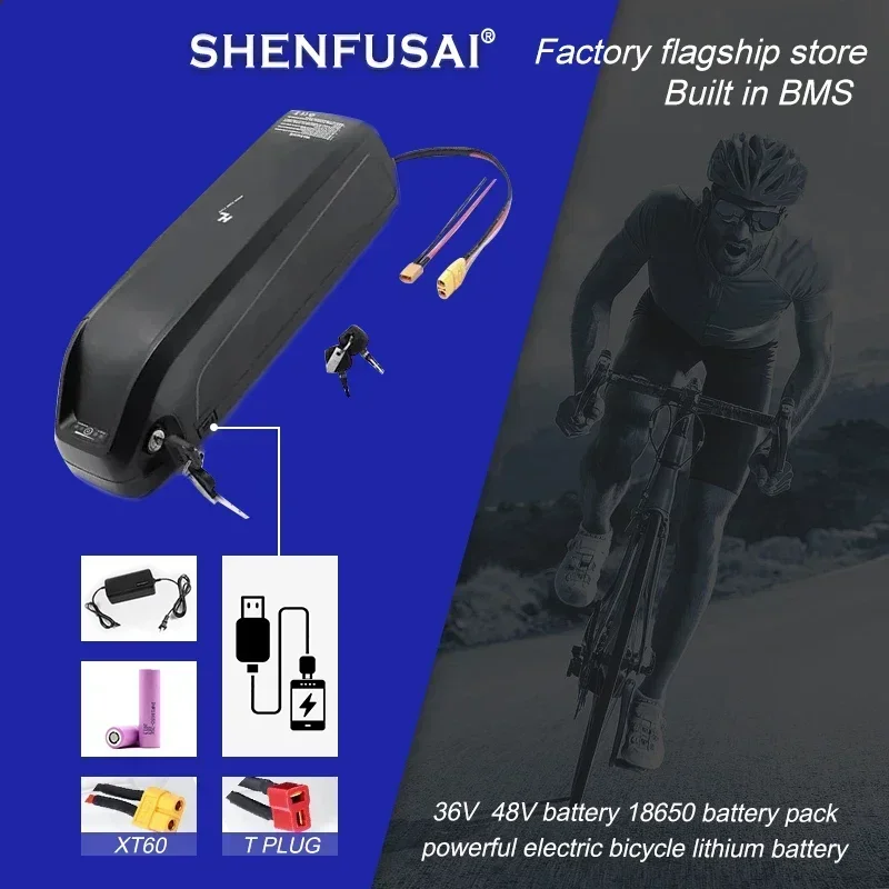

36V/48V Hailong electric bicycle lithium battery high-power battery, 18650 battery, supports USB charging, 750W 1000W+charger