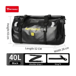 Waterproof Motorcycle Travel Tail Bag - Outdoor Dry Luggage Roll Pack & Backpack (40L-Black)