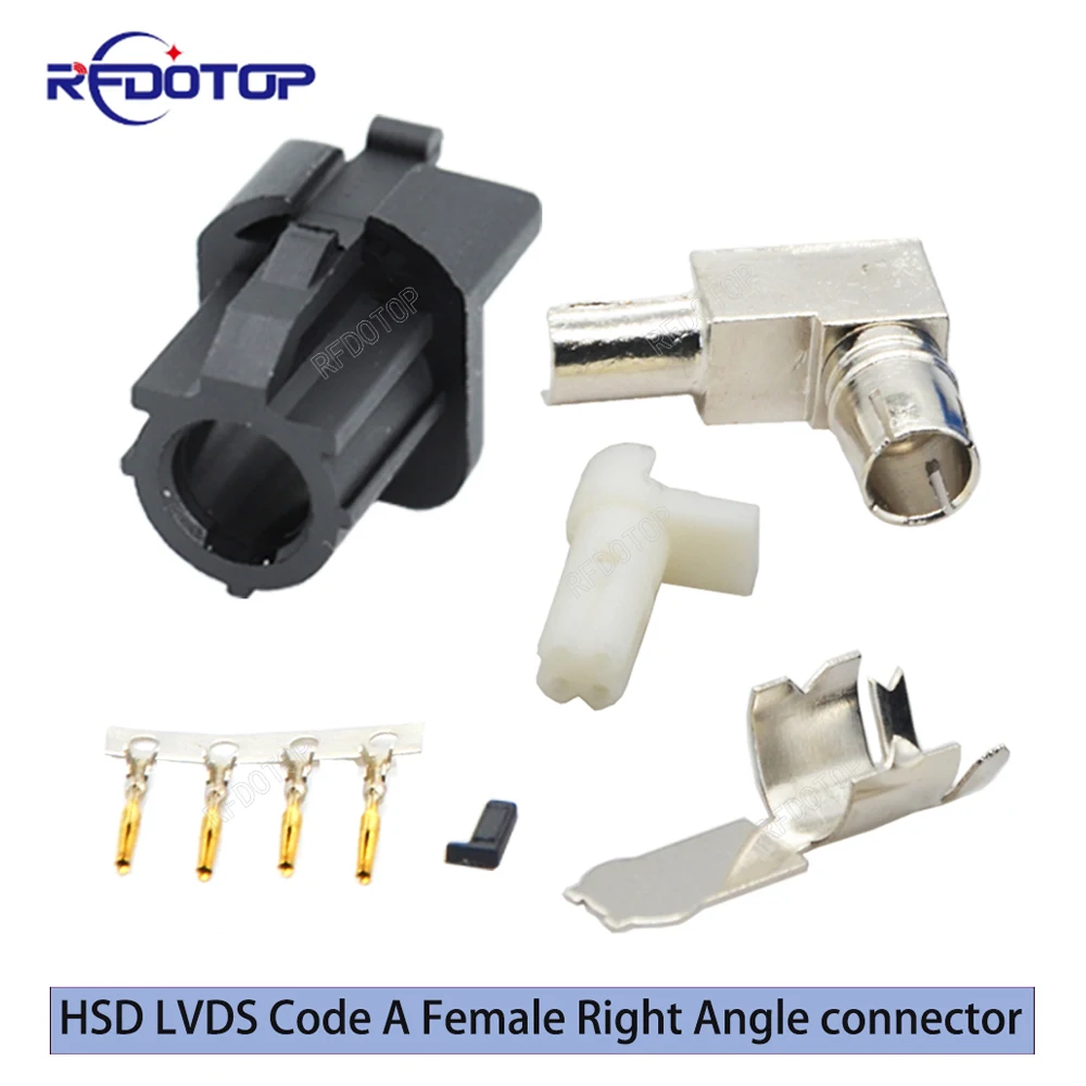 

HSD LVDS 4 Pin Connector 9005 Black Fakra Code A Type Right Angle Female Jack Crimp for 535 4 Core Coaxial Cable
