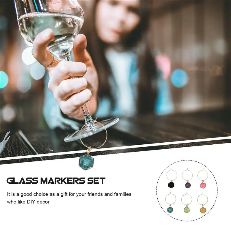 6 Pcs Wine Glass Markers Drink Markers Shape Wine Glass Tags Bottle Pendant Recognizer Stone Pendant
