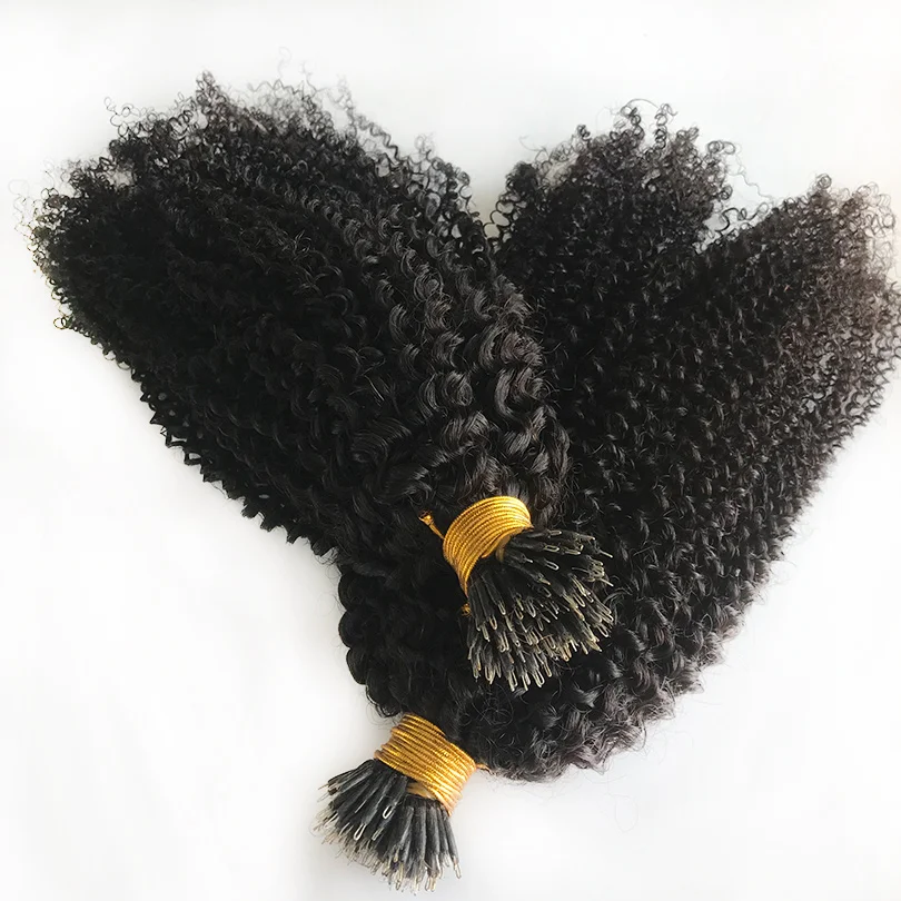 Curly Nano Ring Hair Extension Deep Curly Micro Link Pre Bonded Nano Tip Ring Hair 100strands Malaysian Remy Human