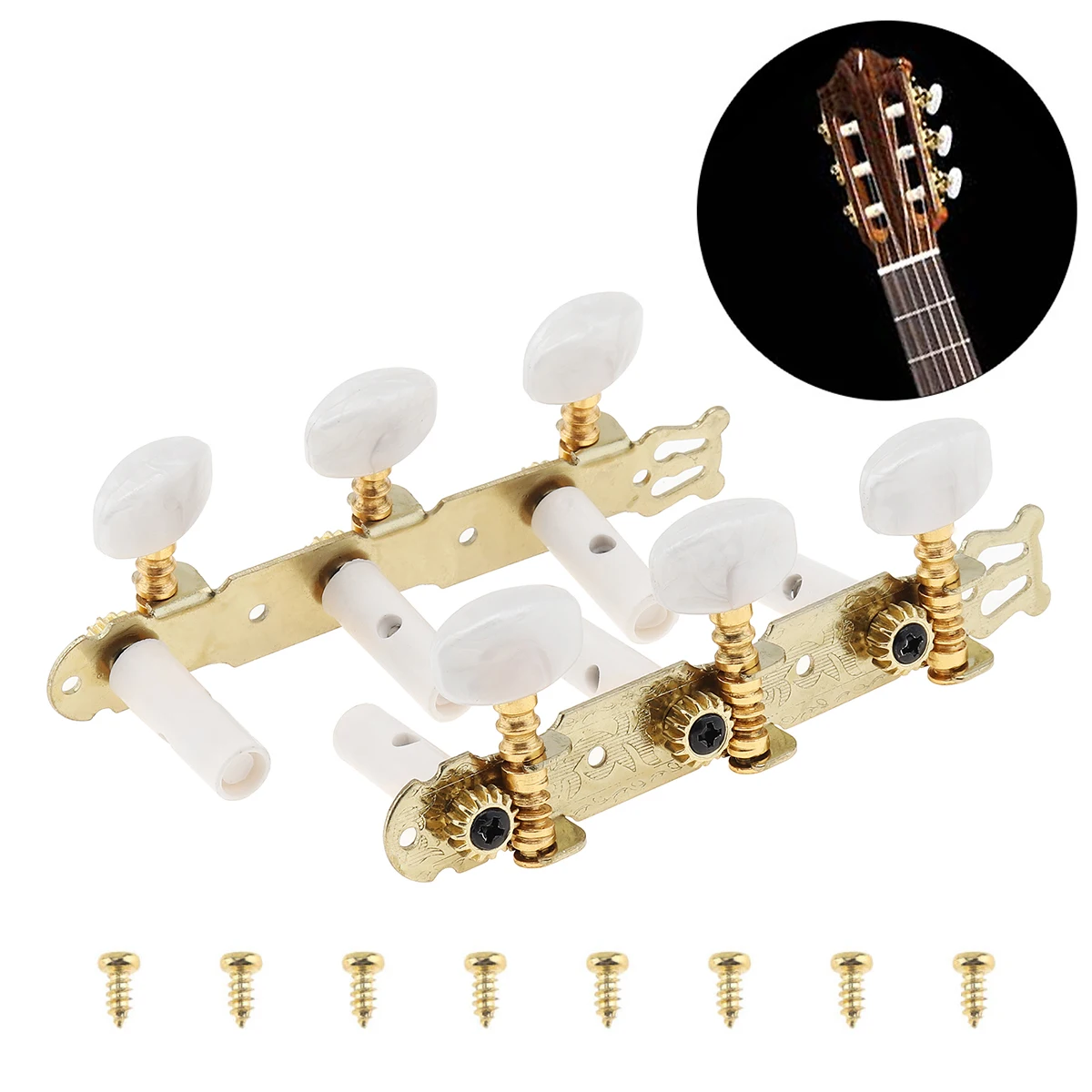 

1pair Left Right 3L 3R Gold Plated Classical Folk Guitar Tuning Pegs with Simulation Pearl Semicircle Buttons Machine Heads