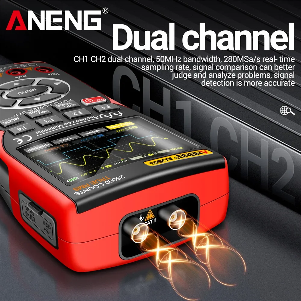 Aneng Aos03 Oscilloscoop Multimeter Signaalgenerator Golfvorm Output Handheld Batterij Lcd-Scherm Multimeter